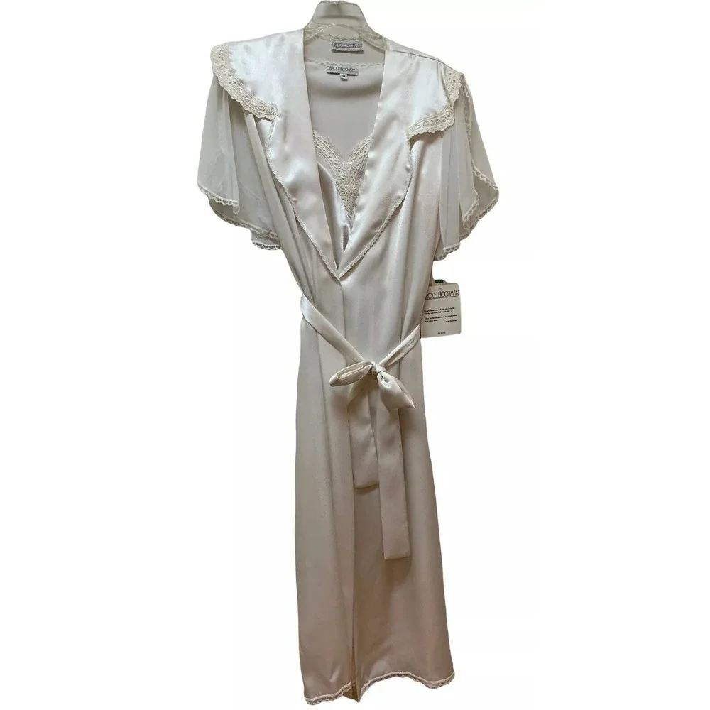 Vintage Peignoir Set Camisole & Robe Silky Satin Retro Glam Union Made NEW NOS